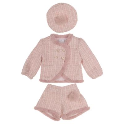 Picture of Beau KiD Girls Fur Trimmed Tweed Shorts Beret & Jacket Set  X 2 - Pink White
