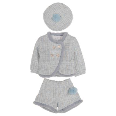 Picture of Beau KiD Girls Fur Trimmed Tweed Shorts Beret & Jacket Set  X 2 - Blue White
