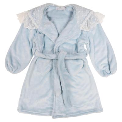 Picture of Beau KiD Girls Velour Hooded Dressing Gown With Lace - Pale Blue