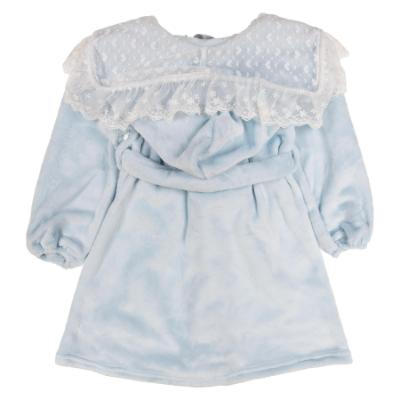 Picture of Beau KiD Girls Velour Hooded Dressing Gown With Lace - Pale Blue
