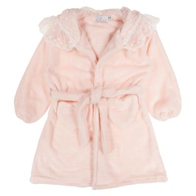 Picture of Beau KiD Girls Velour Hooded Dressing Gown With Lace - Pink