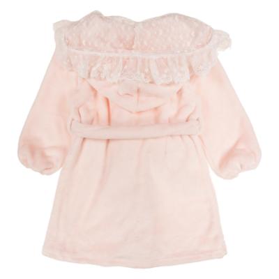 Picture of Beau KiD Girls Velour Hooded Dressing Gown With Lace - Pink
