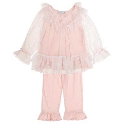 Picture of Beau KiD Girls Ruffle Pyjamas With Lace - Pink Ivory