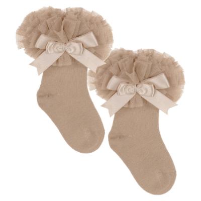 Picture of Beau KiD Girls TuTu Tulle Ruffle Ankle Socks With Satin Bow - Camel