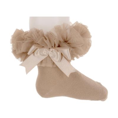Picture of Beau KiD Girls TuTu Tulle Ruffle Ankle Socks With Satin Bow - Camel