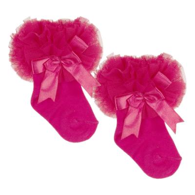 Picture of Beau KiD Girls TuTu Tulle Ruffle Ankle Socks With Satin Bow - Fuchsia