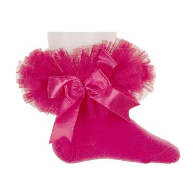 Picture of Beau KiD Girls TuTu Tulle Ruffle Ankle Socks With Satin Bow - Fuchsia