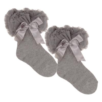 Picture of Beau KiD Girls TuTu Tulle Ruffle Ankle Socks With Satin Bow - Grey