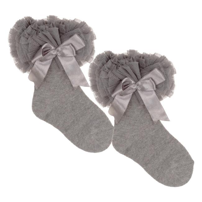 Picture of Beau KiD Girls TuTu Tulle Ruffle Ankle Socks With Satin Bow - Grey