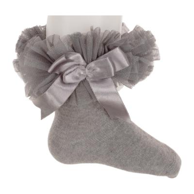 Picture of Beau KiD Girls TuTu Tulle Ruffle Ankle Socks With Satin Bow - Grey