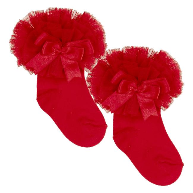 Picture of Beau KiD Girls TuTu Tulle Ruffle Ankle Socks With Satin Bow - Red