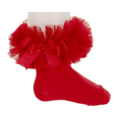 Picture of Beau KiD Girls TuTu Tulle Ruffle Ankle Socks With Satin Bow - Red