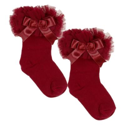 Picture of Beau KiD Girls TuTu Tulle Ruffle Ankle Socks With Satin Bow - Burgundy
