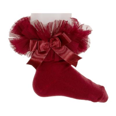 Picture of Beau KiD Girls TuTu Tulle Ruffle Ankle Socks With Satin Bow - Burgundy
