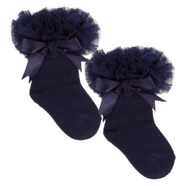 Picture of Beau KiD Girls TuTu Tulle Ruffle Ankle Socks With Satin Bow - Navy Blue