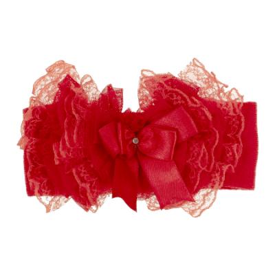 Picture of Beau KiD Baby Girls Lace Ruffle Soft Headband With Diamante Satin Bow - Red