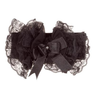 Picture of Beau KiD Baby Girls Lace Ruffle Soft Headband With Diamante Satin Bow - Black