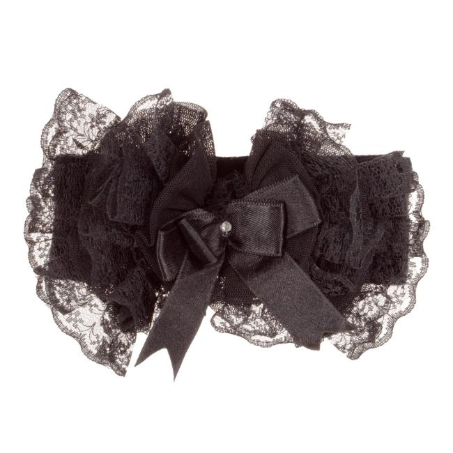 Picture of Beau KiD Baby Girls Lace Ruffle Soft Headband With Diamante Satin Bow - Black