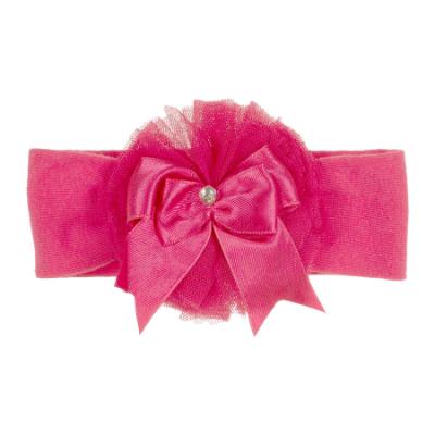 Picture of Beau KiD Baby Girls TuTu Tulle Ruffle Soft Headband With Diamante Satin Bow - Fuchsia Pink