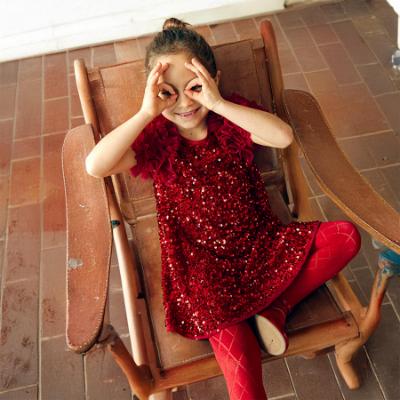 Picture of Abel & Lula Girls Sequin & Tulle Dress - Vibrant Red