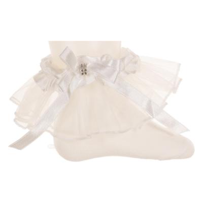 Picture of Beau KiD Girls Wide Tulle Ruffle Ankle Socks With Bow & Diamante - Ivory