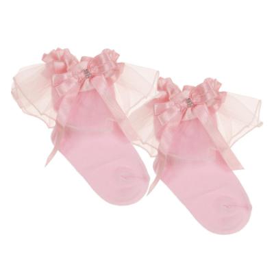 Picture of Beau KiD Girls Wide Tulle Ruffle Ankle Socks With Bow & Diamante - Pink