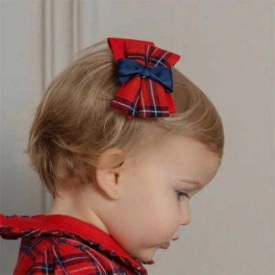 Picture of Miranda Baby Girls Check Bow Hairclip - Red Navy