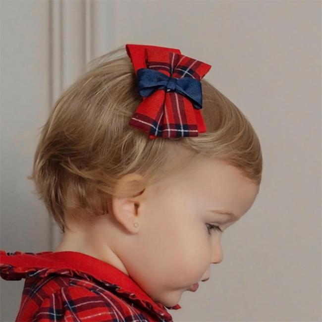 Picture of Miranda Baby Girls Check Bow Hairclip - Red Navy