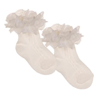 Picture of Beau KiD Girls Cotton Openwork Lace Ruffle Ankle Socks - Ivory
