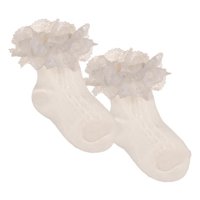 Picture of Beau KiD Girls Cotton Openwork Lace Ruffle Ankle Socks - Ivory
