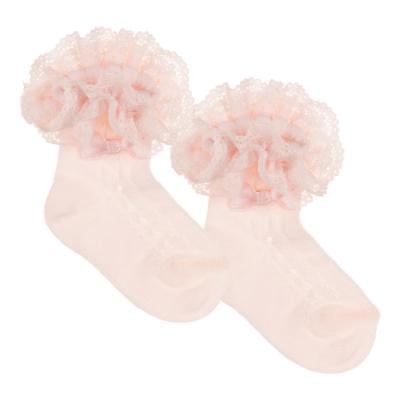 Picture of Beau KiD Girls Cotton Openwork Lace Ruffle Ankle Socks - Pink