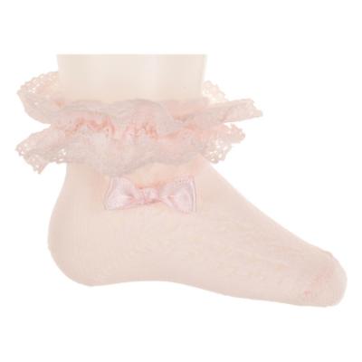Picture of Beau KiD Girls Cotton Openwork Lace Ruffle Ankle Socks - Pink