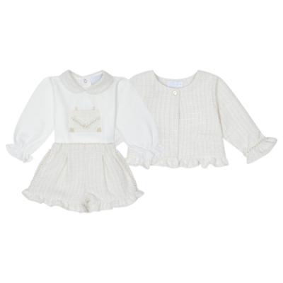 Picture of Deolinda Chic Girls Tweed & Pearl Top Shorts Jacket Set X 3 - Ivory Gold