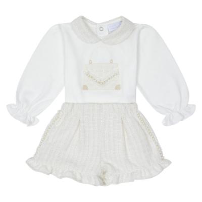 Picture of Deolinda Chic Girls Tweed & Pearl Top Shorts Jacket Set X 3 - Ivory Gold