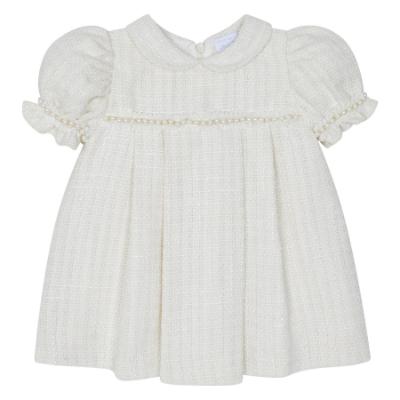 Picture of Deolinda Chic Girls Tweed & Pearl Puff Sleeve Empire Dress - Ivory Gold