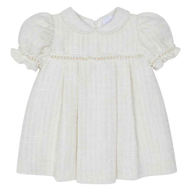 Picture of Deolinda Chic Girls Tweed & Pearl Puff Sleeve Empire Dress - Ivory Gold