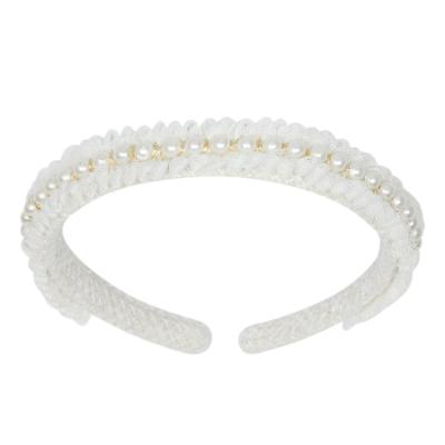 Picture of Deolinda Chic Girls Tweed & Pearl Headband - Ivory Gold
