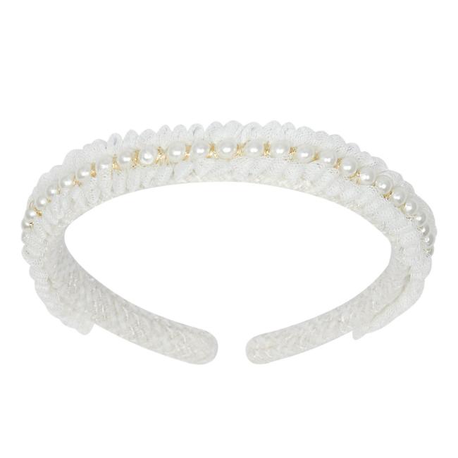 Picture of Deolinda Chic Girls Tweed & Pearl Headband - Ivory Gold