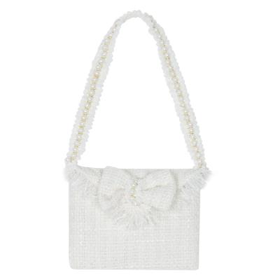 Picture of Deolinda Chic Girls Tweed & Pearl Crossbody Bag  - Ivory Gold