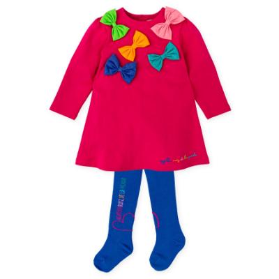 Picture of Agatha Ruiz De La Prada Winter Collection Girls Bow Dress & Tights Set X 2 - Fuchsia Pink