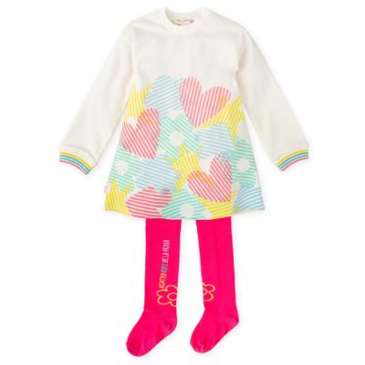 Picture of Agatha Ruiz De La Prada Winter Collection Girls Dress & Tights Set X 2 - Off White Multi