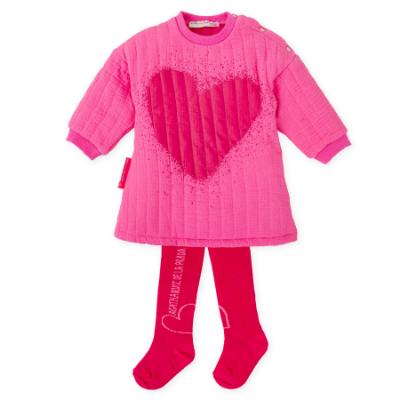 Picture of Agatha Ruiz De La Prada Winter Collection Girls Heart Dress & Tights Set X 2 - Fuchsia Pink