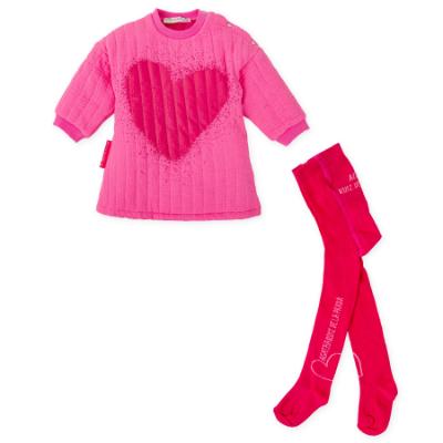 Picture of Agatha Ruiz De La Prada Winter Collection Girls Heart Dress & Tights Set X 2 - Fuchsia Pink