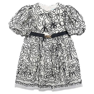Picture of Abel & Lula Girls Embroidered Dress With Ribbons - Ivory Black