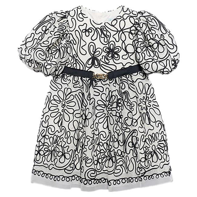 Picture of Abel & Lula Girls Embroidered Dress With Ribbons - Ivory Black