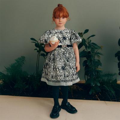 Picture of Abel & Lula Girls Embroidered Dress With Ribbons - Ivory Black