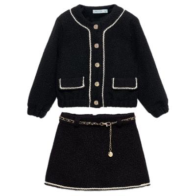 Picture of Abel & Lula Girls Sherpa Bomber Jacket & Skirt Set X 2 - Black Ivory Gold
