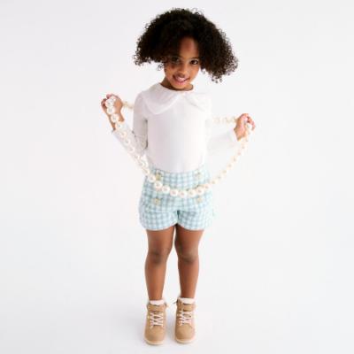 Picture of Abel & Lula Girls Bow Collar Top & Tweed Bermuda Shorts Set X 2 - Ivory Aqua