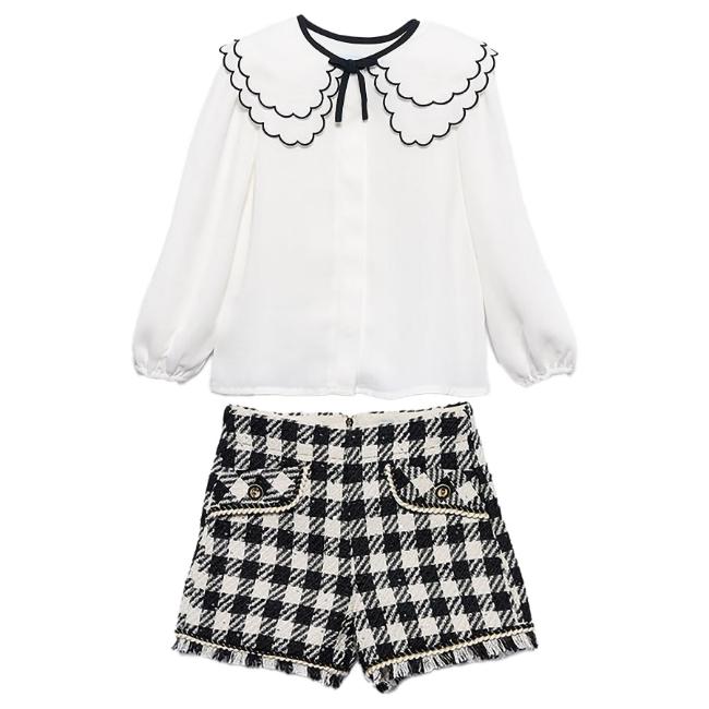Picture of Abel & Lula Girls Blouse & Tweed Bermuda Shorts Set X 2 - Ivory Black