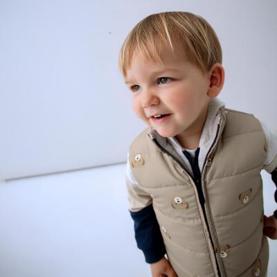 Picture of Mayoral Toddler Boys Winter Reversible Padded Gilet - Beige Navy Teddy Print